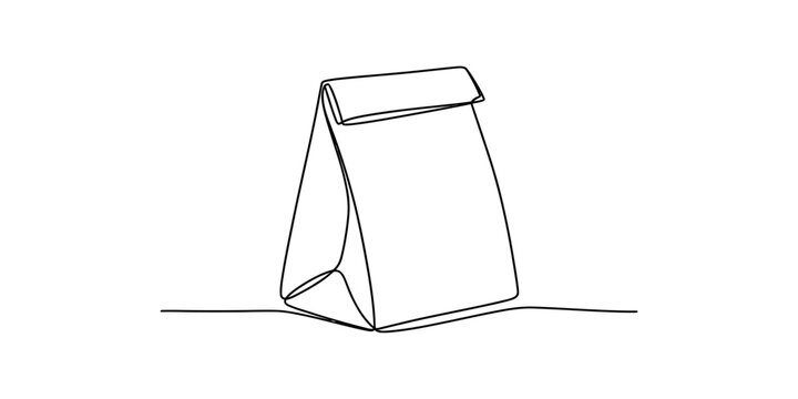 A minimalist single continuous line drawing illustration of a paper bag with a folded top Vector, illustration