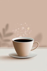 Flat style minimalist illustration of a coffee cup centered in a vertical composition, clean background, soft neutral colors, modern illustration