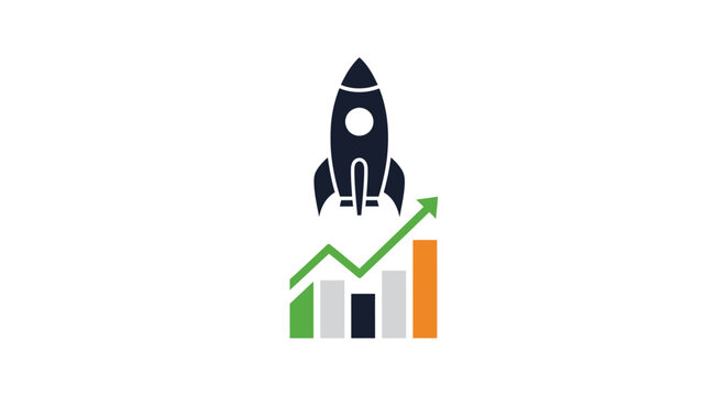 Rocket Launching Upward with Financial Growth Graph.