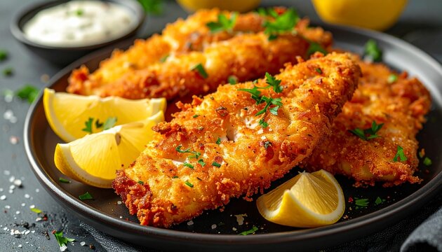 Knuspriger Fisch mit Zitronenspalten