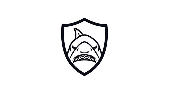 Shark head in shield logo symbol.