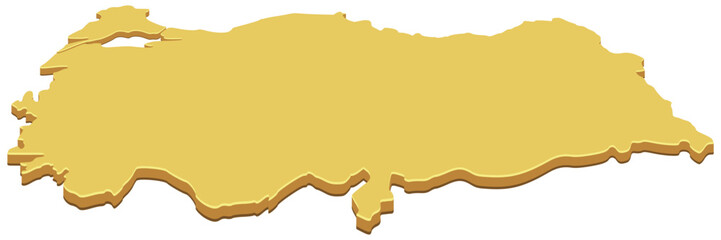 A golden Turkey map, representing geographic territory, middle east borders, national land and regional topography. (cut out) © Onidji