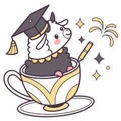 Fototapeta premium Class of [Year] Success themed SVG: Dreamy Alpaca with sitting in a teacup ride in a Graduation environment
