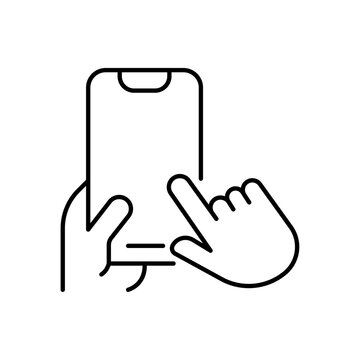 Device gadget technology and electronic theme. Isolated design. Outline hand with smartphone icon. Hand with smartphone vector illustration. Symbol for web and mobile. 