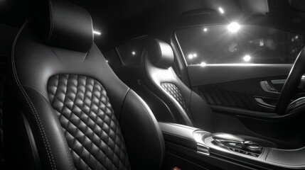 Fototapeta premium Luxurious Car Interior with Quilted Cushions and Rich Black Leather