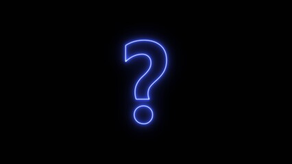  A glowing blue neon question mark set against a dark background, a symbol commonly used to represent mystery, inquiry, or uncertainty. 