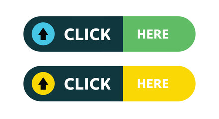 Fototapeta premium Vector illustration of two modern rounded click here buttons with arrow icons for web design