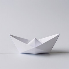 Naklejka premium Holographic Boat Paper. Simple Outline Drawing Of A Paper Boat Floating On A String