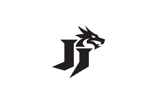 Dragon head logo integrated with bold double j initials for powerful branding