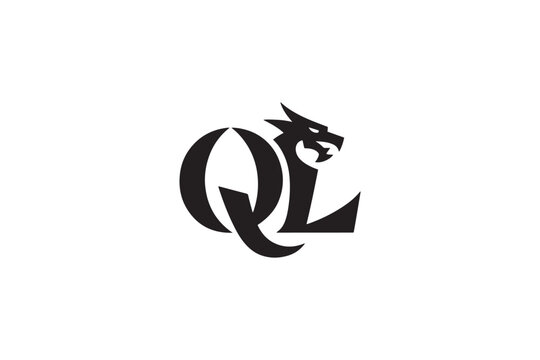 Dragon integrated into ql logo design abstract black and white graphic symbol