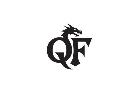 Dragon silhouette logo qf initials fantasy mythical creature emblem symbol art