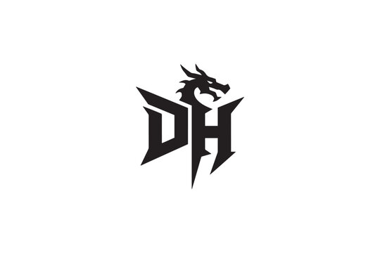 Dramatic dh logo featuring a fierce dragon head symbolizing strength and power