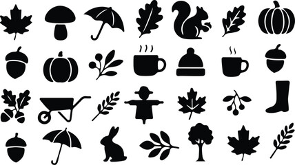 hand drawn autumn season spring black icons silhouette vector illustration design art © Ammara