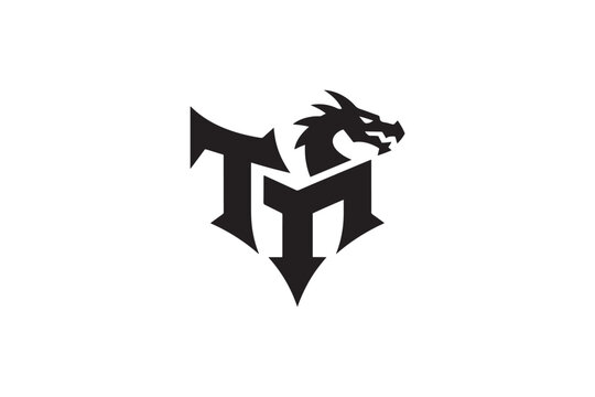 Dramatic dragon logo design tm monogram mythical creature symbol