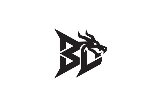Dynamic bd logo design featuring a fierce dragon head integrated with bold letterforms