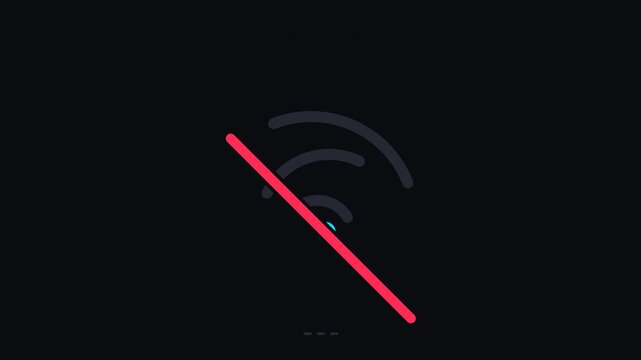 Dynamic animation showcasing Wi-Fi signal strength fluctuations and loss of network connection status. A visual representation of internet