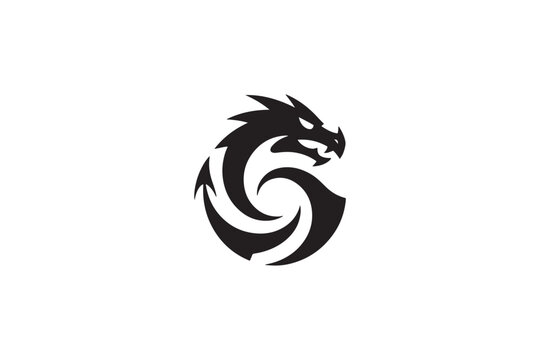 Dynamic black dragon symbol logo with swirling motion represents power and mystery