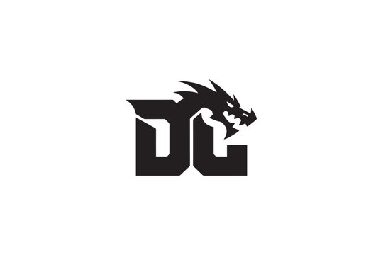 Dynamic dc logo featuring a fierce dragon head symbol for branding and gaming