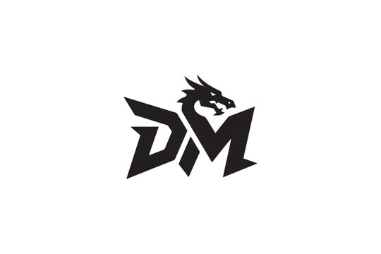 Dynamic dm logo featuring a fierce dragon head design