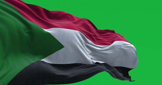 Sudan national flag waving in the wind isolated on green background
