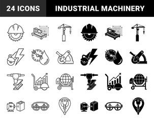 Obraz premium Construction and Industrial Machinery Hybrid Icons Featuring Power Tools Merged with Urban Development and Infrastructure Engineering Symbols
