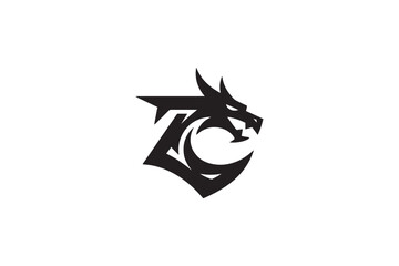 Fototapeta premium Dynamic dragon head logo silhouette fierce mythical creature symbol for brands and games