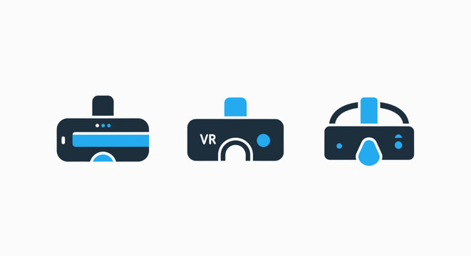 Virtual reality headset icons for gaming, entertainment, and immersive technology