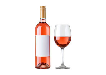Rose wine bottle and glass placed on transparent background PNG