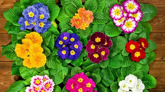 Primrose Timelapse of First Spring Flower Blossom. Primula Vulgaris Background