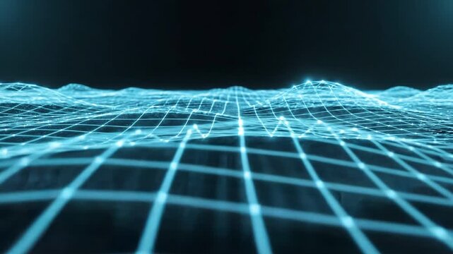 An abstract, futuristic grid creates a sense of digital exploration. Ideal for representing technology, virtual reality, or the metaverse in marketing