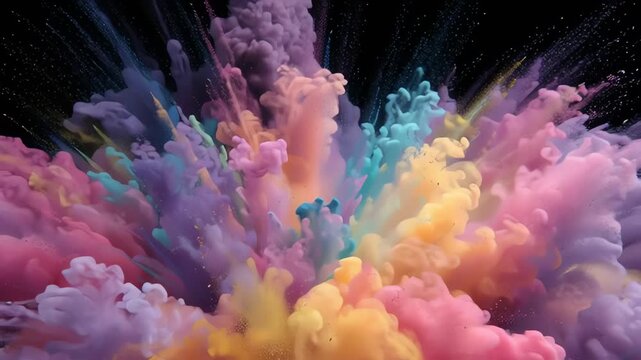 Vibrant rainbow powder explosion creating dynamic abstract art background for creative designs