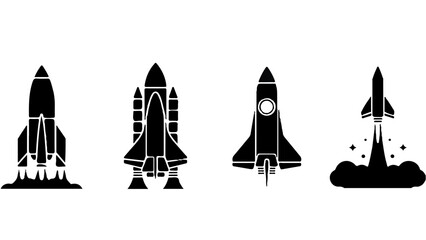 Obraz premium space shuttle launch,Space rocket vector illustration,New scientific invention of space rocket set
