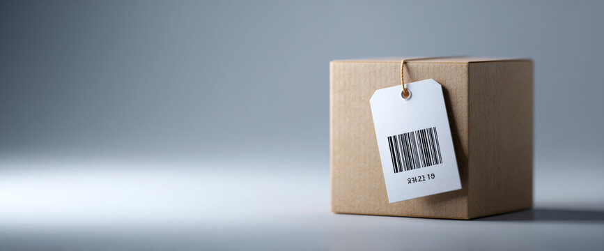 Cardboard box with barcode tag