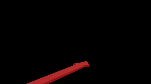 3d red arrow moving forward then turning up, growth motion animation on Black Background