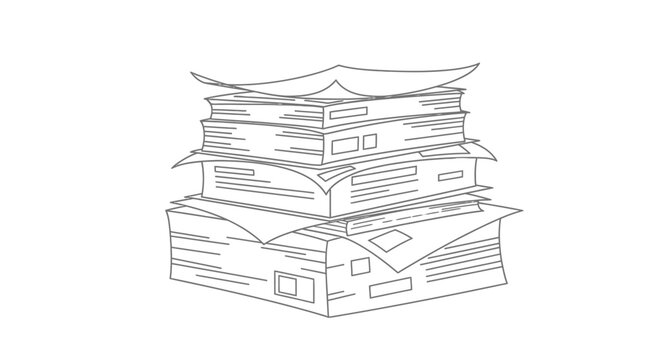 Tall stack of loose papers and documents rests unevenly, suggesting an overwhelming amount of administrative paperwork requiring immediate attention.
