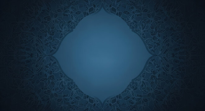 Eid al fitr celebration background with blue ornate pattern and dark gradient