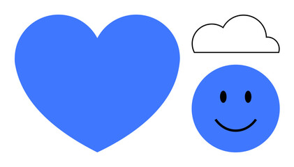 Obraz premium Love concept. Blue heart emotion and connection. Featured happy face and cloud enhance joy and creativity. Love inspires branding, design, emotions, wellness, and positivity
