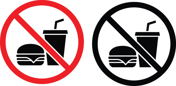 Prohibited food and drink items symbol in two different styles