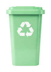 PNG Green recycling bin with symbol.