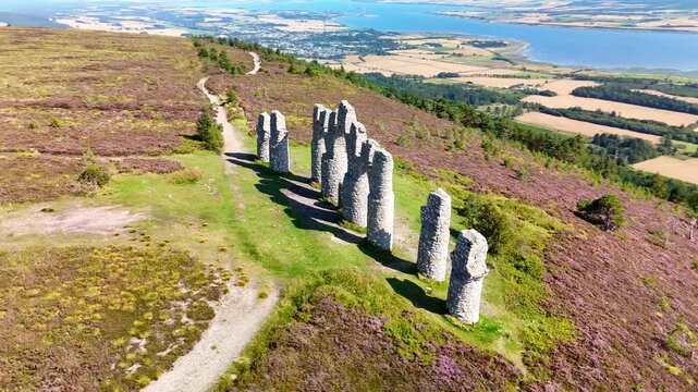 Breathtaking High Angle Drone Shot of Fyrish Monument Overlooking the Cromarty Firth at Alness, Scotland.