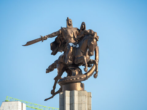 Equestrian Statue of Manas in Bishkek on a Sunny Winter Day
