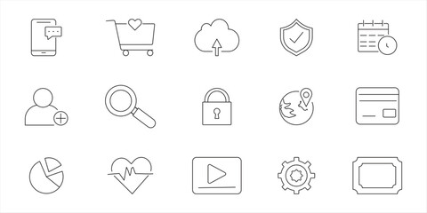Fototapeta premium User Interface Line Icons Set – Search, Cloud, Lock Outline