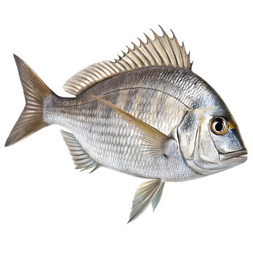 Fresh gilthead seabream fish isolated on transparency, whole raw fish, marine life, healthy seafood