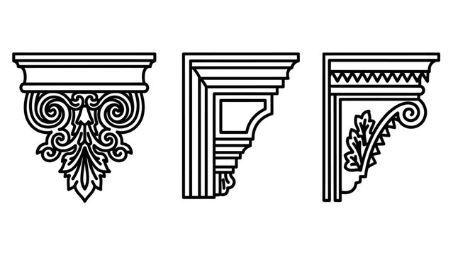 Set of decorative architectural corbels and brackets, classic ornamental elements for historical building design and restoration