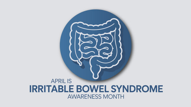 April is Irritable Bowel Syndrome Awareness Month Medical Banner with Digestive System Anatomy Icon for IBS Health Education and Patient Support