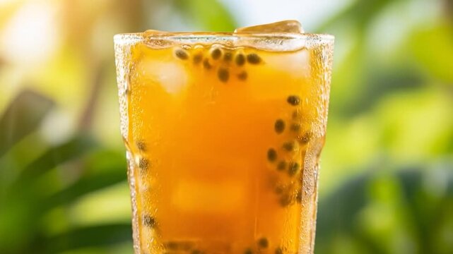 Refreshing Glass of Orange Juice with Basil Seeds.
