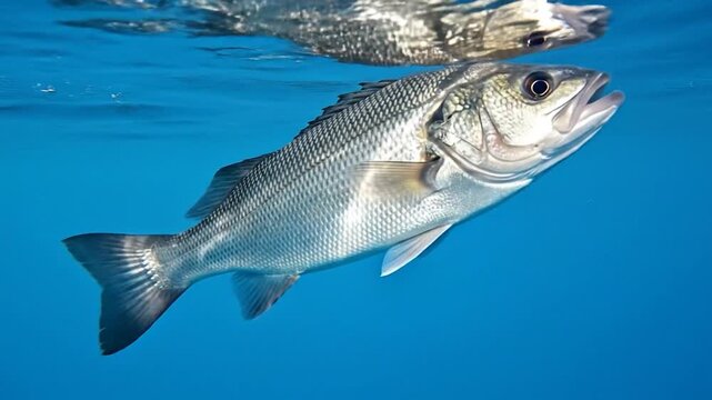Silver Fish Swimming Underwater in Blue Water.