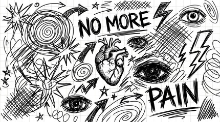 Obraz premium Expressive Hand-Drawn Illustration Capturing Emotional Turmoil and a Desire for Relief