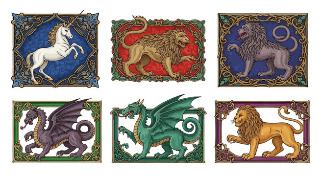 Medieval Bestiary Legend Creatures and Gothic Manuscript Mythical Vector Art