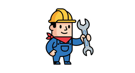 Obraz premium Friendly Repairman Character Holding Wrench, Dedicated to Maintenance Solutions